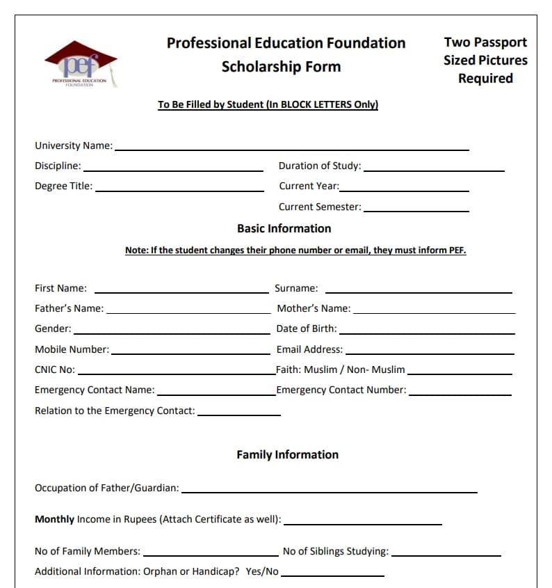PEF Application Form